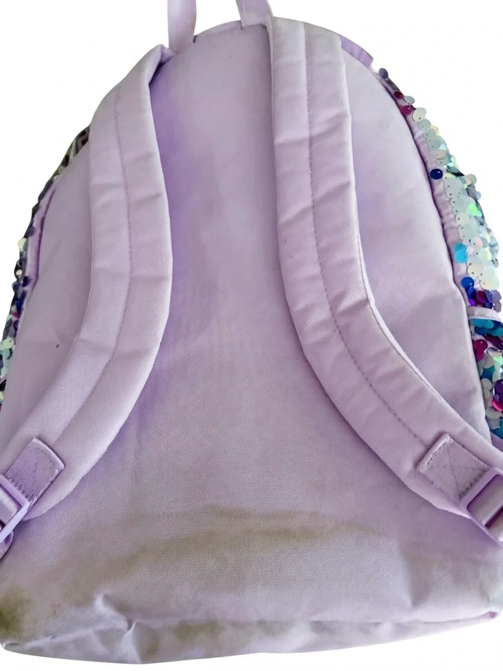Justice Iridescent Sequin Backpack - Lavender, Teal, Pink, initial “N”